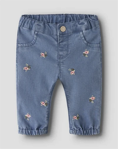 Name it - NBFRose Shaped Emb Jeans - Medium Blue Denim/Flowers